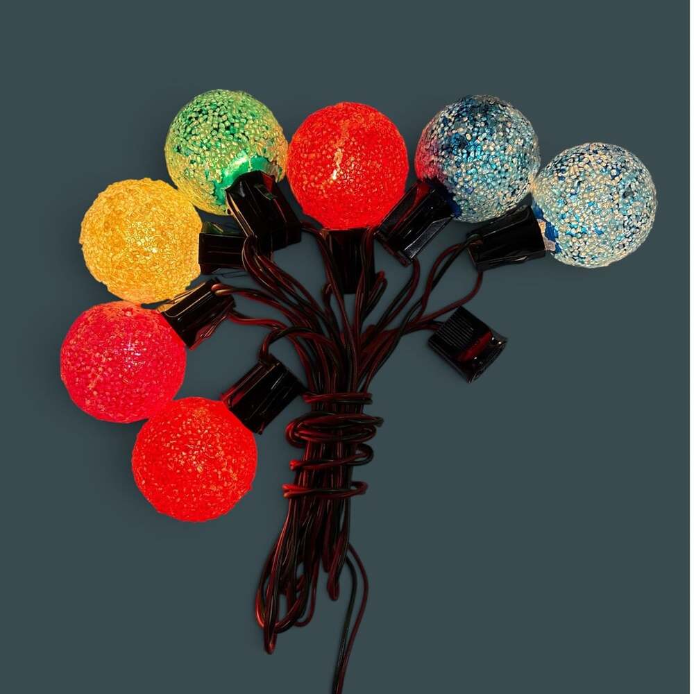 Vintage GE Lighted Snowball Ice Sugar Christmas Lights 7 Strand Bulbs Working